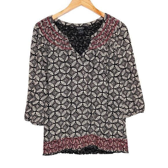Lucky Brand Top Womens Size Medium Peasant Blouse 3/4 Sleeves Boho - Picture 1 of 6